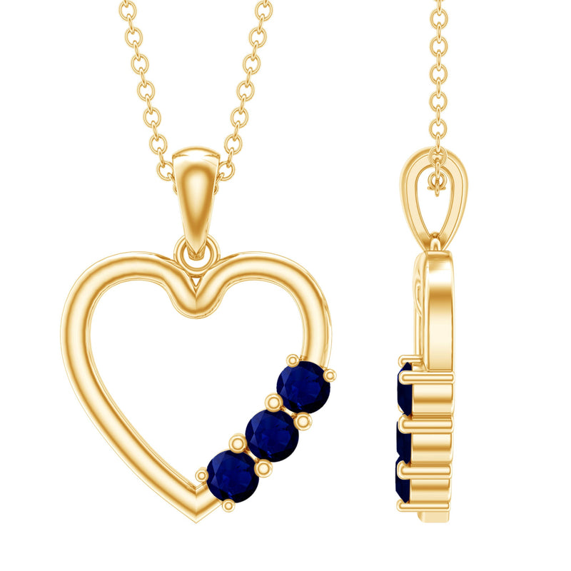 Natural Blue Sapphire Heart Pendant Necklace for Women
