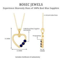 Natural Blue Sapphire Heart Pendant Necklace for Women