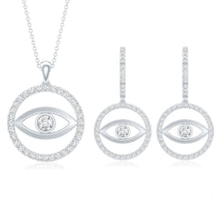 Certified Moissanite Evil Eye Necklace and Earrings Set