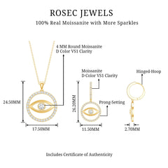 Certified Moissanite Evil Eye Necklace and Earrings Set