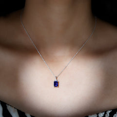 Certified Lab Created Blue Sapphire Emerald Cut Necklace with Chain
