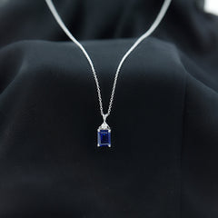 Certified Lab Created Blue Sapphire Emerald Cut Necklace with Chain
