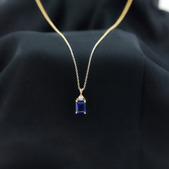 Certified Lab Created Blue Sapphire Emerald Cut Necklace with Chain