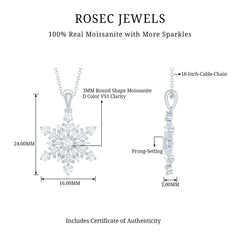 Certified Classic Moissanite Snowflake Pendant Necklace With Chain