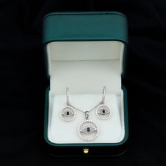 Black Onyx Evil Eye Necklace and Earrings Set with Certificate