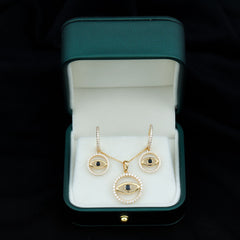 Black Onyx Evil Eye Necklace and Earrings Set with Certificate