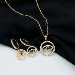 Black Onyx Evil Eye Necklace and Earrings Set with Certificate