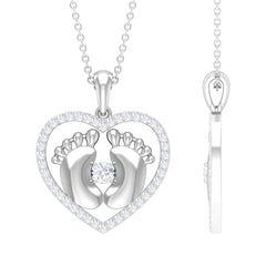 Moissanite Mothers Day Necklace with Baby Feet