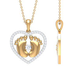 Moissanite Mothers Day Necklace with Baby Feet