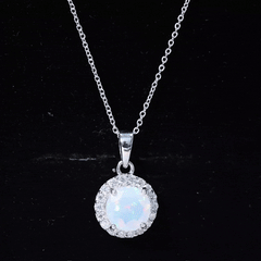 Real Ethiopian Opal Necklace With Moissanite Halo