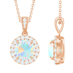 Real Ethiopian Opal Necklace With Moissanite Halo