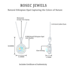 Real Ethiopian Opal Necklace With Moissanite Halo