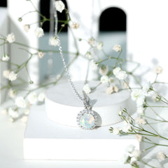 Real Ethiopian Opal Necklace With Moissanite Halo