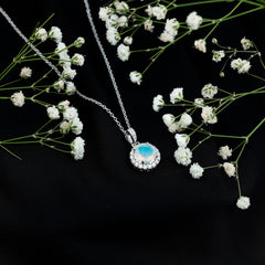 Real Ethiopian Opal Necklace With Moissanite Halo
