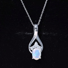 1.2 Carat Oval Ethiopian Opal Teardrop Pendant in Silver