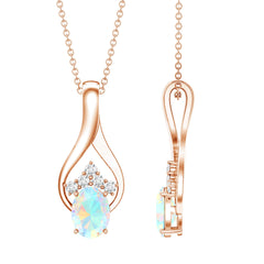 Natural Oval Ethiopian Opal and Moissanite Teardrop Necklace With Chain