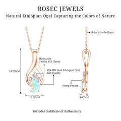 Natural Oval Ethiopian Opal and Moissanite Teardrop Necklace With Chain