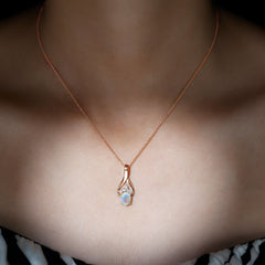 Natural Oval Ethiopian Opal and Moissanite Teardrop Necklace With Chain