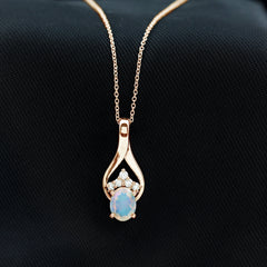 Natural Oval Ethiopian Opal and Moissanite Teardrop Necklace With Chain