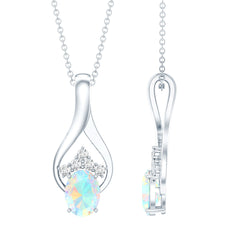 1.2 Carat Oval Ethiopian Opal Teardrop Pendant in Silver