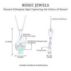 1.2 Carat Oval Ethiopian Opal Teardrop Pendant in Silver