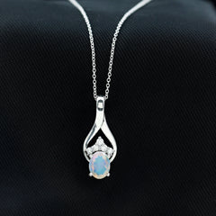 1.2 Carat Oval Ethiopian Opal Teardrop Pendant in Silver