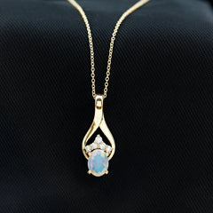 Natural Oval Ethiopian Opal and Moissanite Teardrop Necklace With Chain