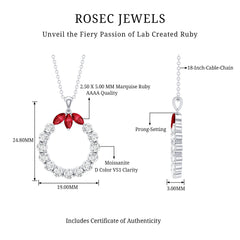 Marquise Cut Created Ruby and Moissanite Eternity Pendant Necklace