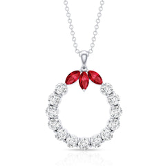 Marquise Cut Created Ruby and Moissanite Eternity Pendant Necklace