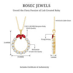 Marquise Cut Created Ruby and Moissanite Eternity Pendant Necklace
