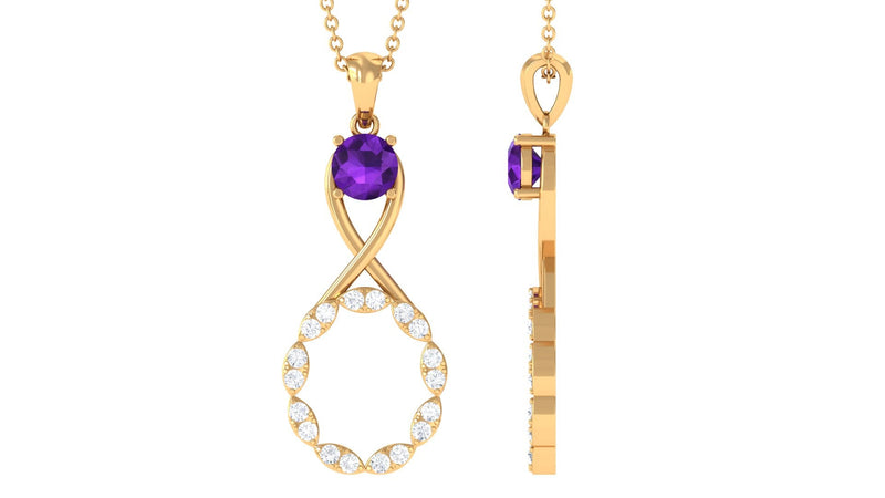 Natural Amethyst Diamond Infinity Pendant Necklace