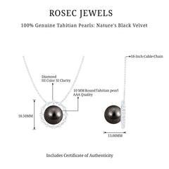Round Tahitian Pearl Solitaire Necklace with Diamond and Beaded Detailing