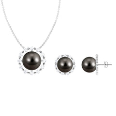Black Tahitian Pearl and Moissanite Jewelry Set