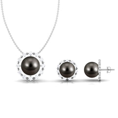 Black Tahitian Pearl and Moissanite Jewelry Set