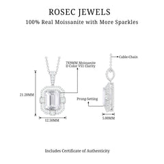 Vintage Style Emerald Cut Moissanite Halo Pendant Necklace