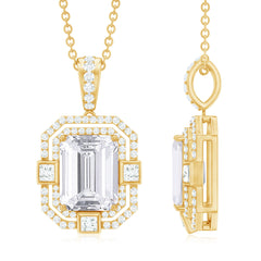 Vintage Style Emerald Cut Moissanite Halo Pendant Necklace