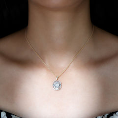 Vintage Style Emerald Cut Moissanite Halo Pendant Necklace