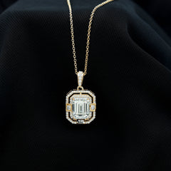 Vintage Style Emerald Cut Moissanite Halo Pendant Necklace