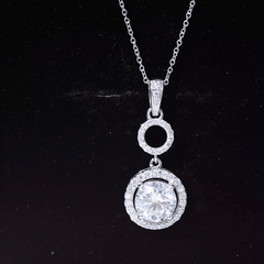 Claw Set Round Moissanite Halo Dangle Pendant Necklace