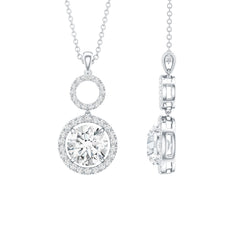 Claw Set Round Moissanite Halo Dangle Pendant Necklace