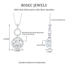 Claw Set Round Moissanite Halo Dangle Pendant Necklace