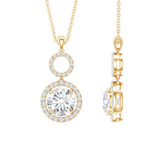 Claw Set Round Moissanite Halo Dangle Pendant Necklace