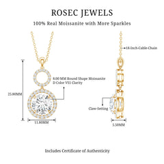 Claw Set Round Moissanite Halo Dangle Pendant Necklace