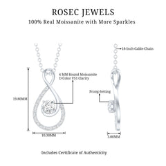 Certified Moissanite Silver Infinity Drop Pendant Necklace
