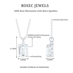 Emerald Cut Moissanite Solitaire Pendant Necklace