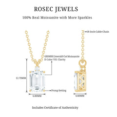 Emerald Cut Moissanite Solitaire Pendant Necklace