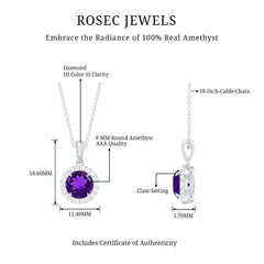 Natural 2 Carat Amethyst Pendant Necklace with Diamond Halo