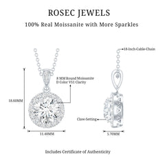 Round Moissanite Classic Halo Pendant Necklace
