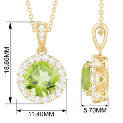 Claw Set Round Peridot and Diamond Halo Pendant