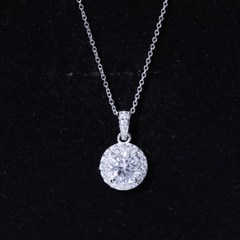 Certified 8 MM Round Cubic Zirconia Halo Necklace with Chain
